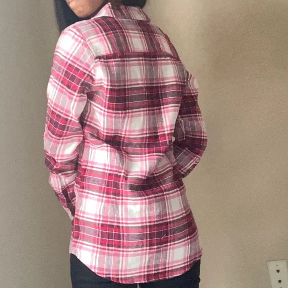 Blue Age Jeans USA Pink and White Flannel Long Sleeve Shirt - Picture 2 of 3